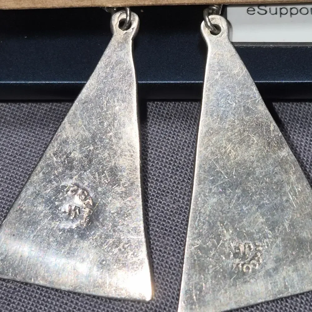 Vintage Taxco Mexican Silver Abalone Inlay Dangle Earrings Wire Hooks 7.8g